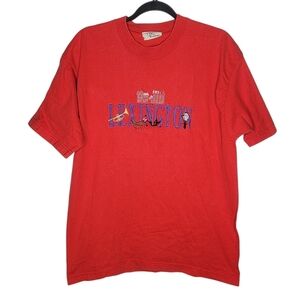 Vintage 80s Lexington Kentucky Horse Capital Embroidered T-Shirt in Red Size L